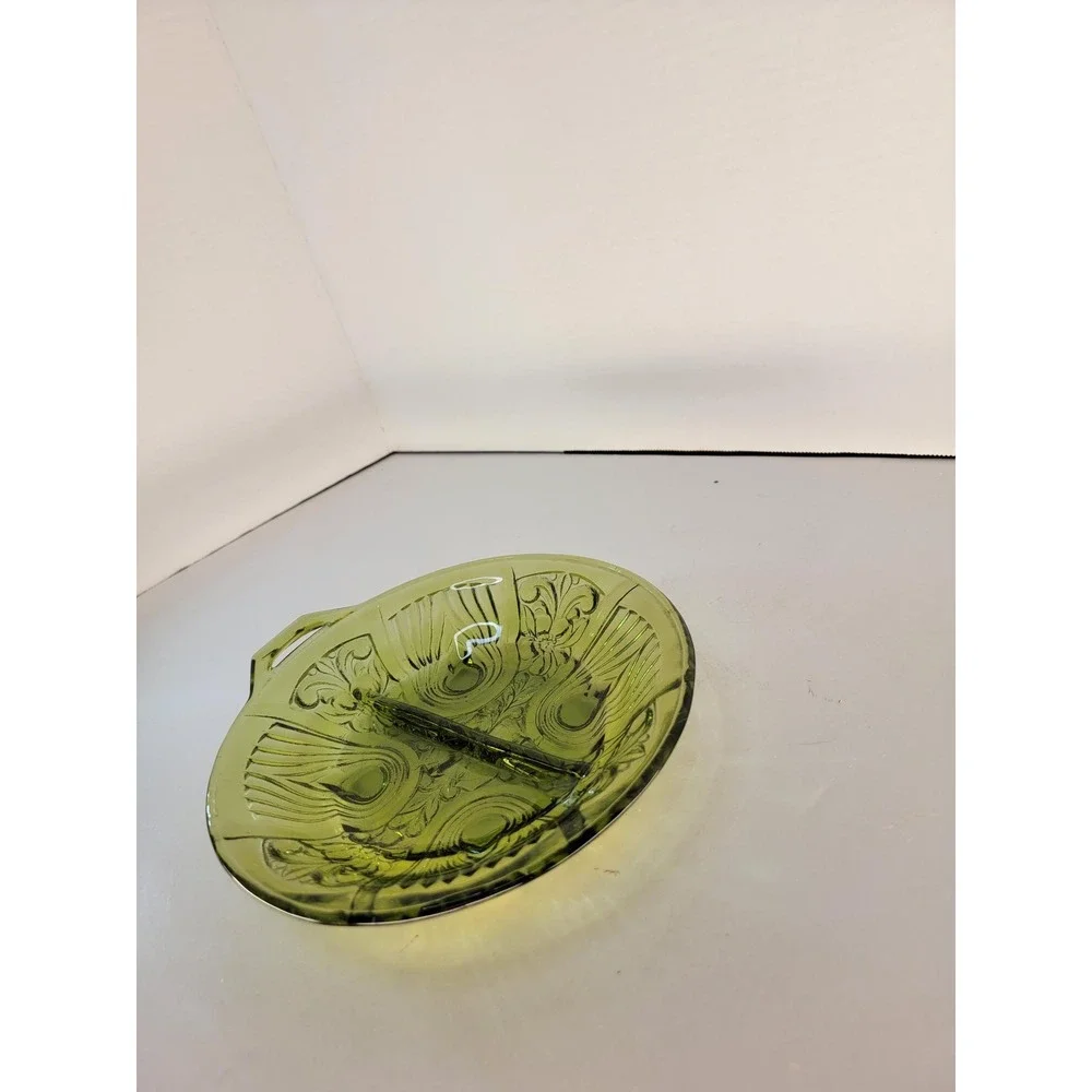 Vintage Indiana Glass Killarney Avocado Green Divided Relish Dish